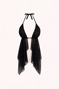 Top Frente Única em Tule Preto com Fivela