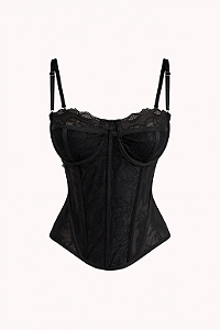 Cropped Preto com Renda e Estrutura