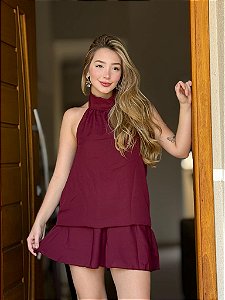 Macaquinho Saia Gola Alta Marsala