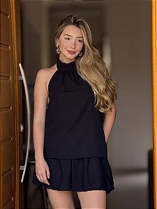 Macaquinho Saia Gola Alta Preto