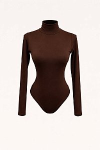 Body Marrom Gola Alta Manga Longa