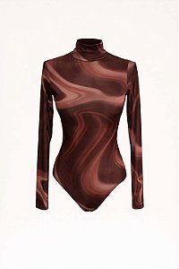 Body Marrom Gola Alta Estampado