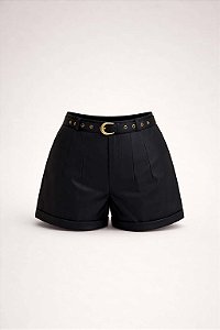 Short Couro Preto com Cinto