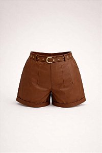 Short Couro Caramelo com Cinto