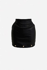 Saia Couro Preta com Aplicações