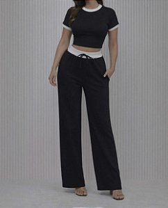 Conjunto Preto Casual com Contraste