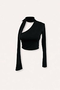 Blusa Preta Um Ombro com Faixa