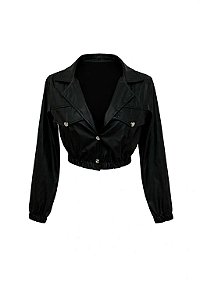 Jaqueta Cropped Preta com Botões