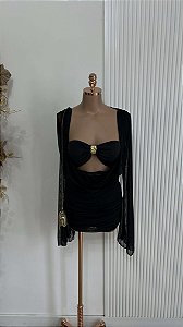 Conjunto Preto com Tule e Detalhe Dourado