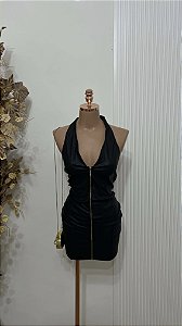 Vestido Curto Preto com Zíper Frontal