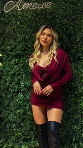 Conjunto Marsala com Blusa Drapeada e Saia Curta