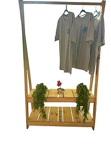 Arara de Madeira com 2 Prateleiras – Pinus Natural - 1,10