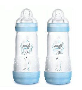 Mamadeira First Bottle / Easy Start Autoesterizável MAM 320ml Azul Embalagem Dupla - 4683BA