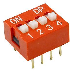 10 Chave Seletora Dip Switch 4 Vias 180 Graus Vermelho