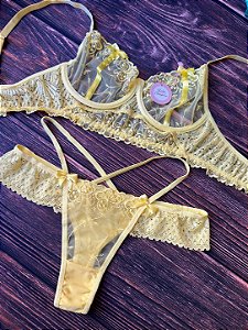 Conjunto Renda Delicado Amarelo