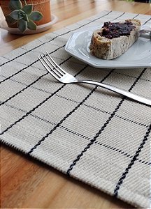 Jogo Americano Grid Algodão Cru Trilho de Mesa Preto 7 peças