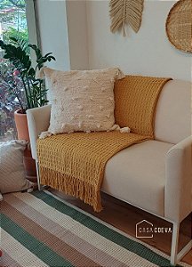 Manta de Sofá Decorativa Algodão Mostarda Nobre 120 x 220