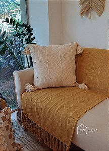 Almofada Artesanal Tassel Branco Cru 45 x 45