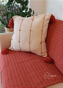Almofada Artesanal Tassel Branco Cru Terracota