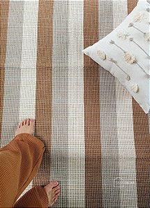 Tapete Artesanal Algodão Listrado Argile 150 x 200 Marrom Bege