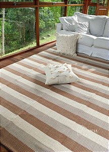 Tapete Artesanal Algodão Listrado Argile 150 x 200 Marrom Bege