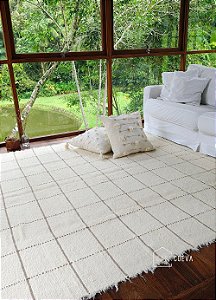 Tapete Artesanal Algodão Sala Quarto Grid Caramelo 150 x 200