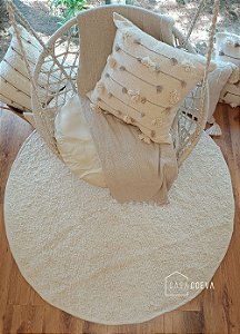 Tapete Artesanal Redondo Boho peludo branco 2m