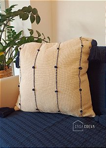 Capa de Almofada Artesanal Tassel Branco Azul Marinho 45 x 45