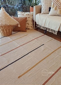 Tapete Tear Artesanal Design Linhas Mostarda Terra 150 X 200