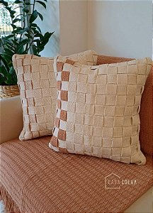 Kit 2 Almofadas Trançada Artesanal Algodão Cru Caramelo