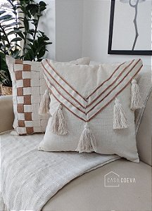 Kit 2 Capas de Almofada Artesanal Pingente Trançada Cru Caramelo