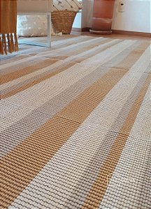 Tapete Artesanal Algodão Listrado Cinza Mostarda Luxo 250 x 300
