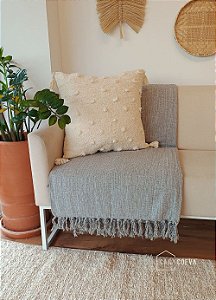 Manta Decorativa Sofá Grande Algodão Cinza Cru 220 x 300