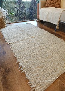 Tapete Artesanal Algodão Beira Cama Caramelo Branco Cadere 80 x 150