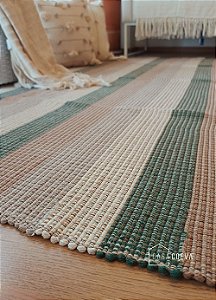 Tapete Artesanal Algodão Listrado Botanique 250 x 250 Verde Marrom