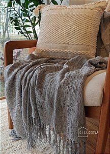 Manta de Sofá Artesanal Bruma Decorativa Algodão Cinza 120 x 210