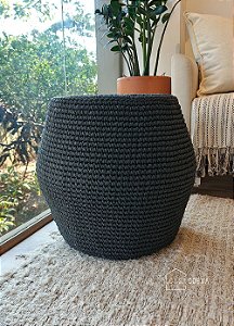 Puff Artesanal Corda Náutica Cinza Grafite 45 x 45