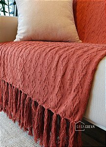 Manta Artesanal Bordada Luxo Terracota 140 x 240