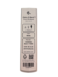 Cartucho De Pulseira Adulto Branca C/ 200 Pulseiras P/ Zebra Zd510