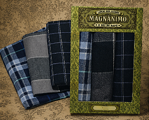 Kit Real 3 lenços masculinos de Bolso MAGNÂNIMO escuros 100% algodão.