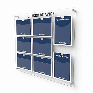 Quadro de Aviso em Acrílico 8 folhas - 6 Horizontais e 2 Verticais A4