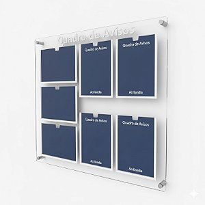 Quadro de Aviso em Acrílico 7 folhas - 3 Horizontais 4 Verticais A4