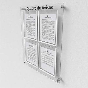 Quadro de Aviso em Acrílico 4 folhas Verticais A4