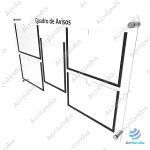 Quadro de Aviso em Acrílico 5 folhas - 4 Horizontais e 1 Vertical A4