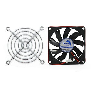 Kit Cooler DC Fan 80x80x15mm 12V Alta Rotação Sleeve/Bucha + Grade de Proteção para Micro ventilador 80x80mm | Botto Brazil