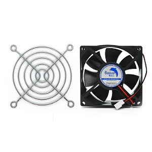 Kit Cooler DC Fan 80x80x25mm 12V Alta Rotação Sleeve/Bucha + Grade de Proteção para Micro ventilador 80x80mm | Botto Brazil