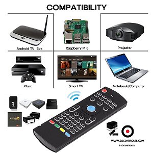 CONTROLE AIR MOUSE - TECLADO ILUMINADO PARA RECEPTOR MEOFLIX FLIXTER, BLACK E QBIC