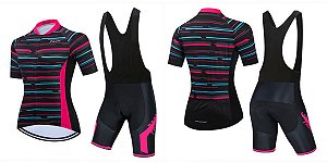 Camisa e Bermuda Bretelle Ciclismo Feminino Bike Roupa Bretele