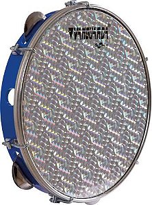 PANDEIRO SPANKING VANGUARDA 10 ABS AZUL PELE HOLOGRAFICA PRATA