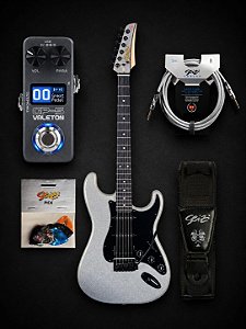 KIT SEIZI GV GUITARRA FUN KATANA LIGTHER SILVER SPARKLE CABO PALHETA CORREIA E VALETON GP5